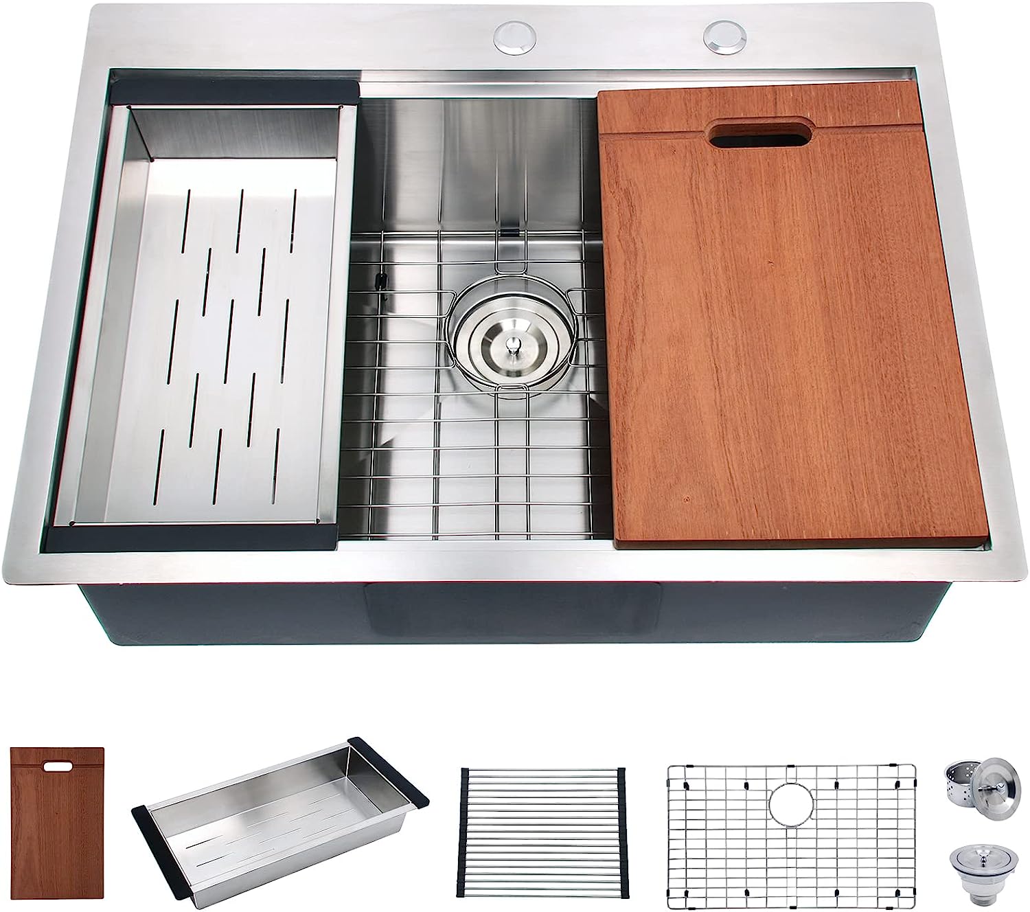 Davivy 33 x 22 x 10 Inch Drop in Kitchen Sink Stainless Steel Handmade