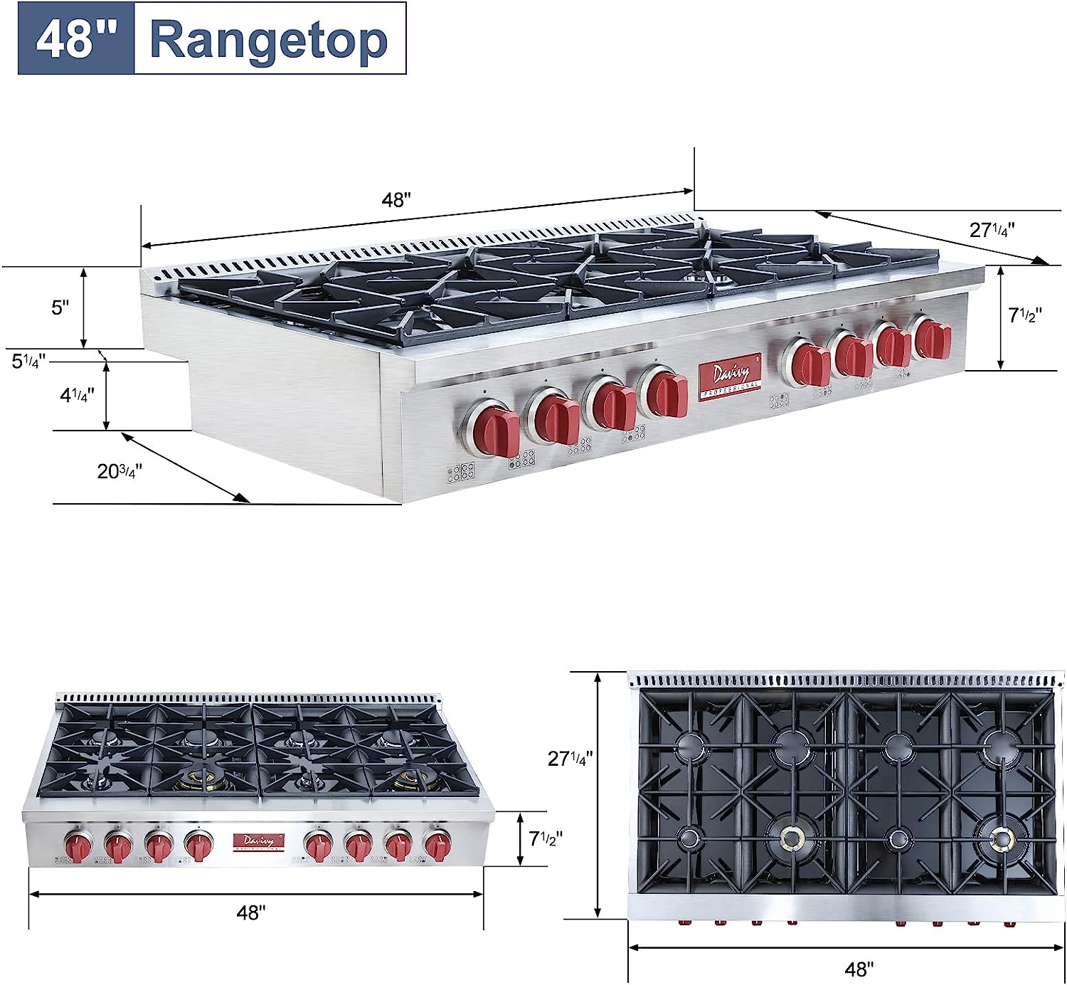 48 In Cooktop Davivy 48 Inch Stainless Steel Gas Rangetop Gas Cooktop 8 Sealed Burne