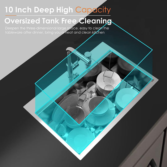 Kitchen Sink - 33" X 22" X 10" Stainless Steel Single Bowl Sink With Accessories & Digital Faucet