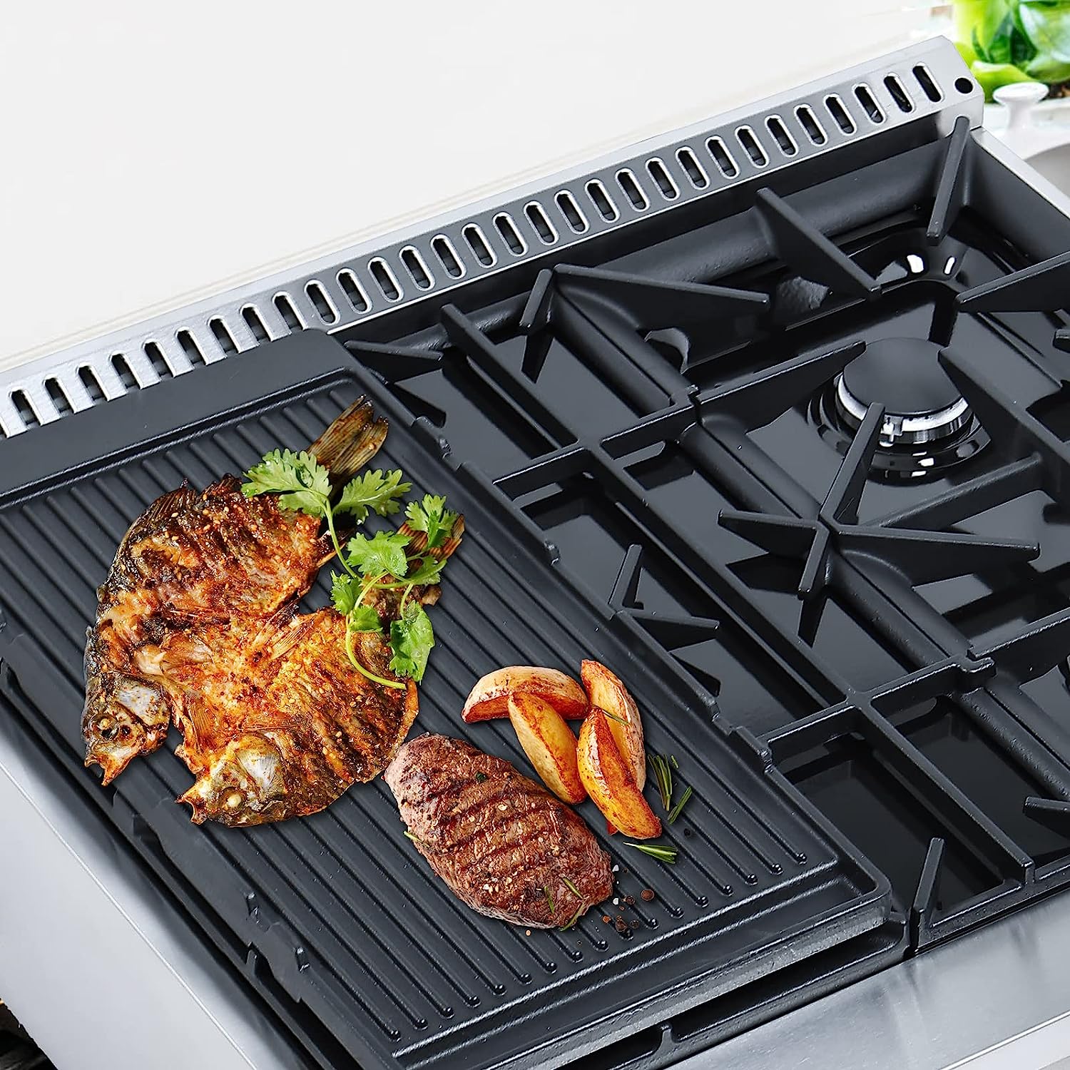 Davivy 22x10.8 Cast Iron Reversible Stovetop Griddle 2 Burner Grill