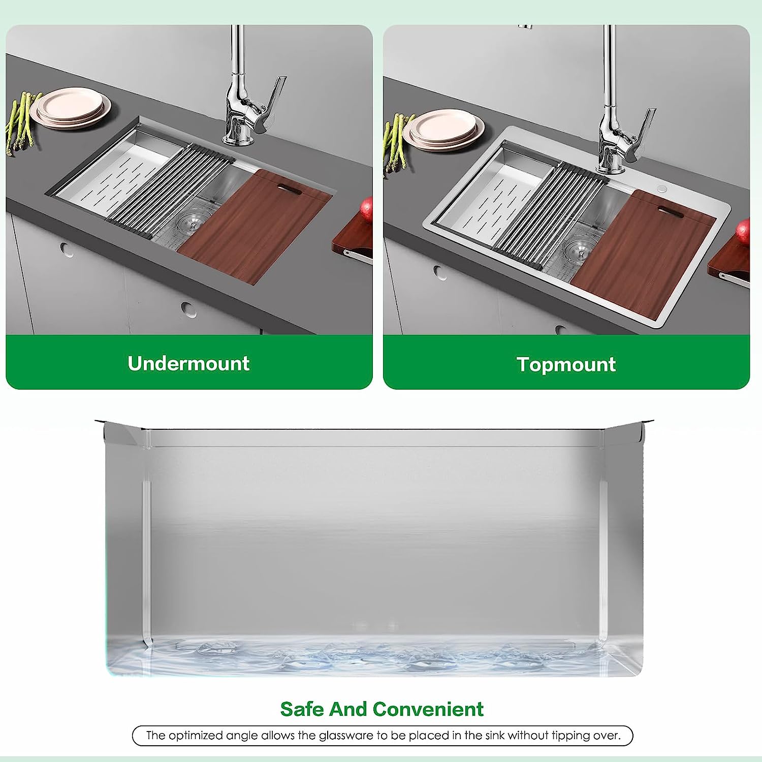 Davivy 33 x 22 x 10 Inch Drop in Kitchen Sink Stainless Steel Handmade